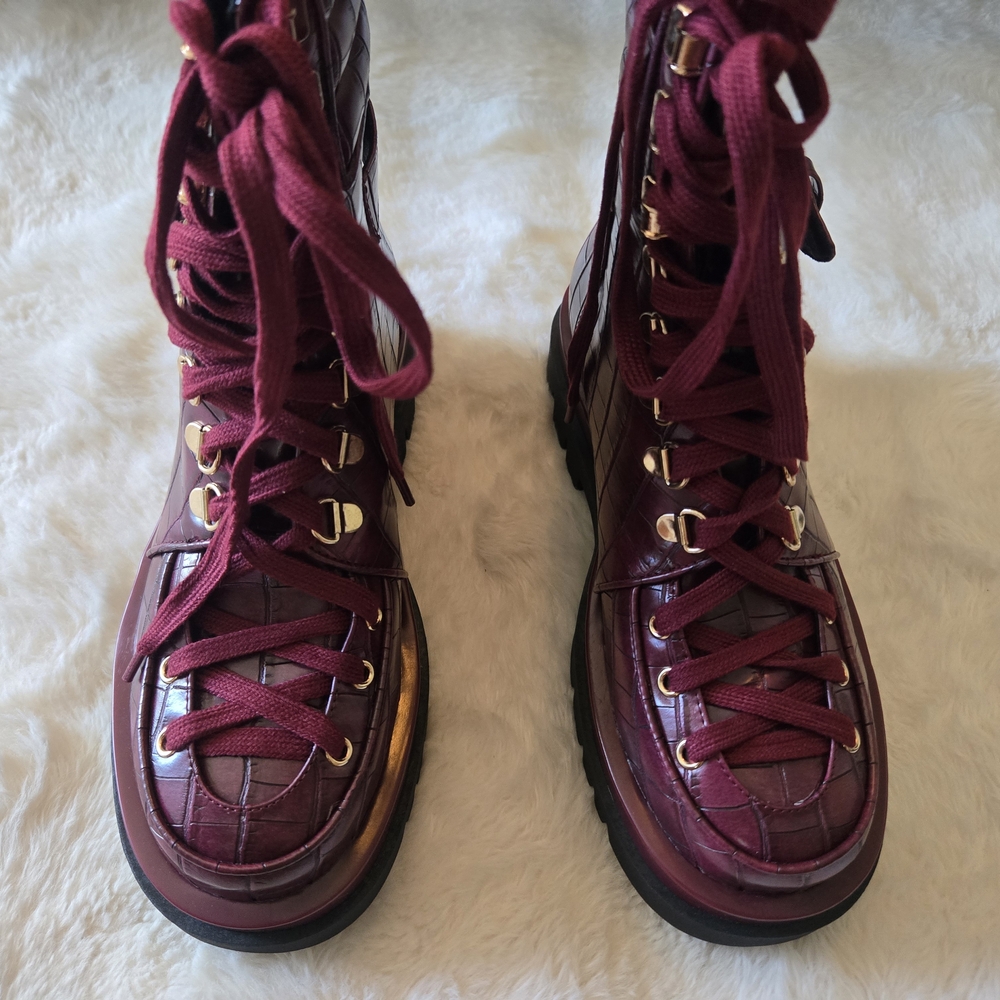 Shane Justin Burgundy Lace Up Boots with Chunky Platform Sole
